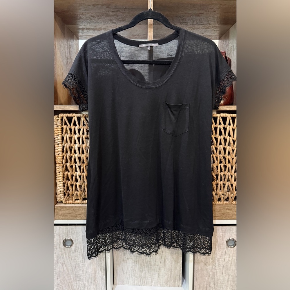 Rene Lezard Black Lace Sleeve Tee